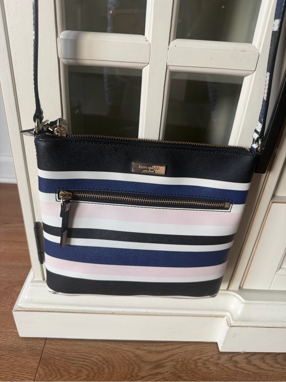 Kate Spade New York Evangelie Laurel Way Stripe Crossbody Bag Purse Blue Pink
